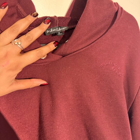 For Love and Lemons Cropped Burgundy Sweater Sweatshirt | Drawstring Hem | M - Picture 6 of 6